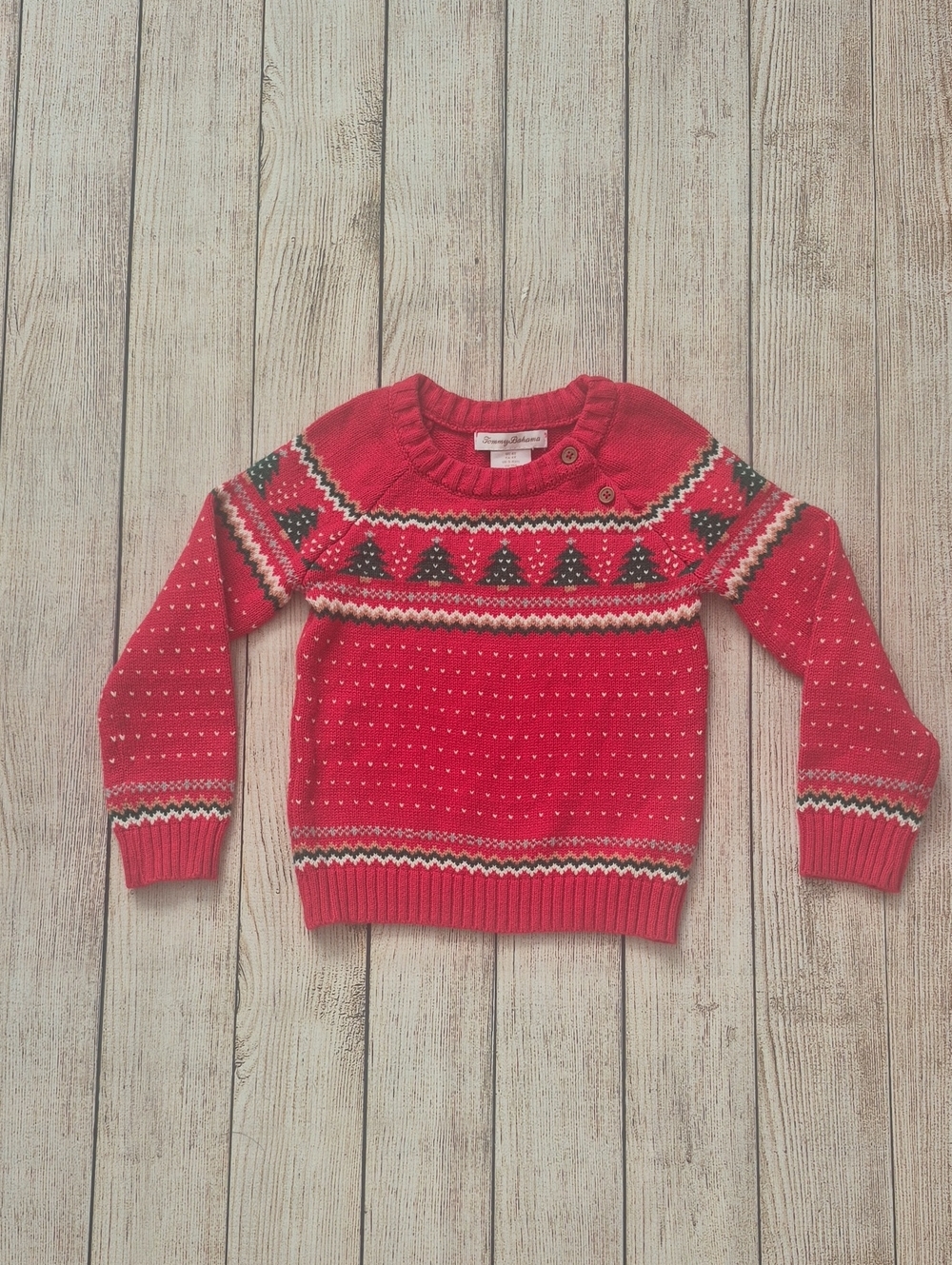 Tommy Bahama Kids Red Fair Isle Christmas Tree Sweater 4T Cotton Blend - Picture 2 of 9